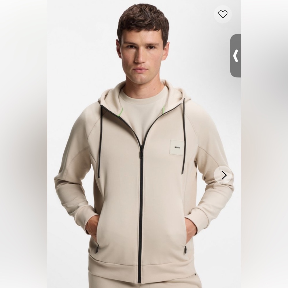 Boss Men's Cream Zip-Up hoodie